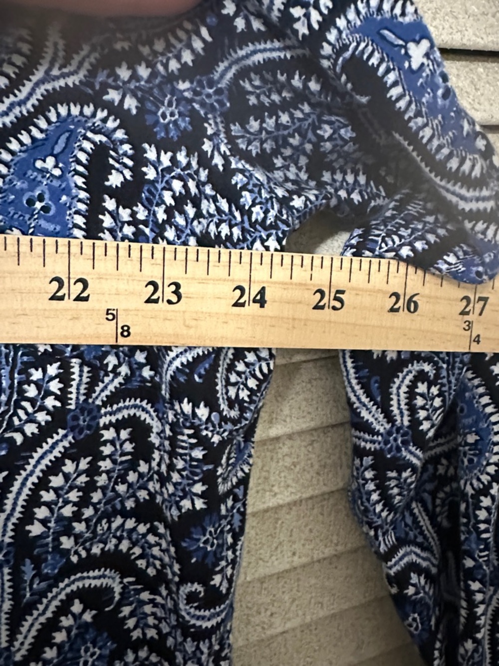 Foxcroft Navy and White Paisley Button-Down Shirt - Picture 6 of 7